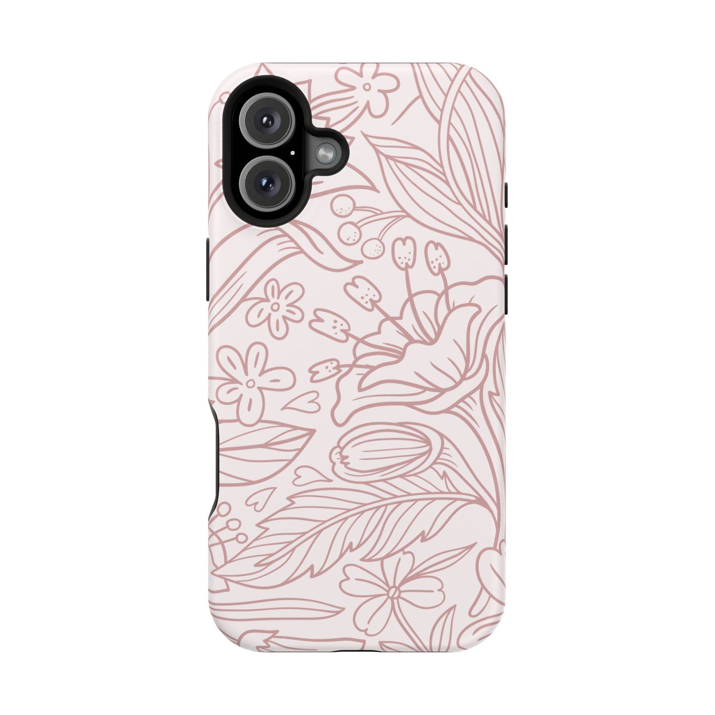 Blush Floral Line Art Tough MagSafe iPhone Case – Delicate Minimalist Design with Dual-Layer Protection