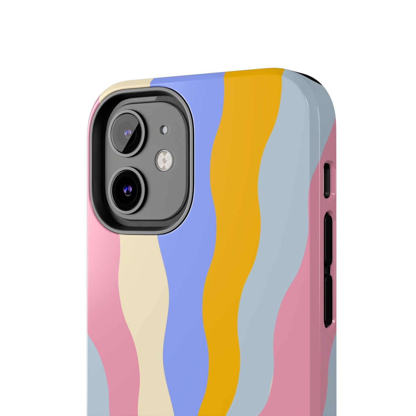 Pastel Radiance iPhone Case – 70s-Inspired Dual-Layer Design with Wavy Sunburst Pattern