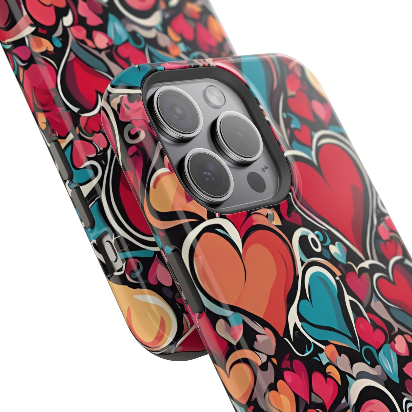 Vibrant Multicolor Heart Art – MagSafe-Compatible iPhone Case