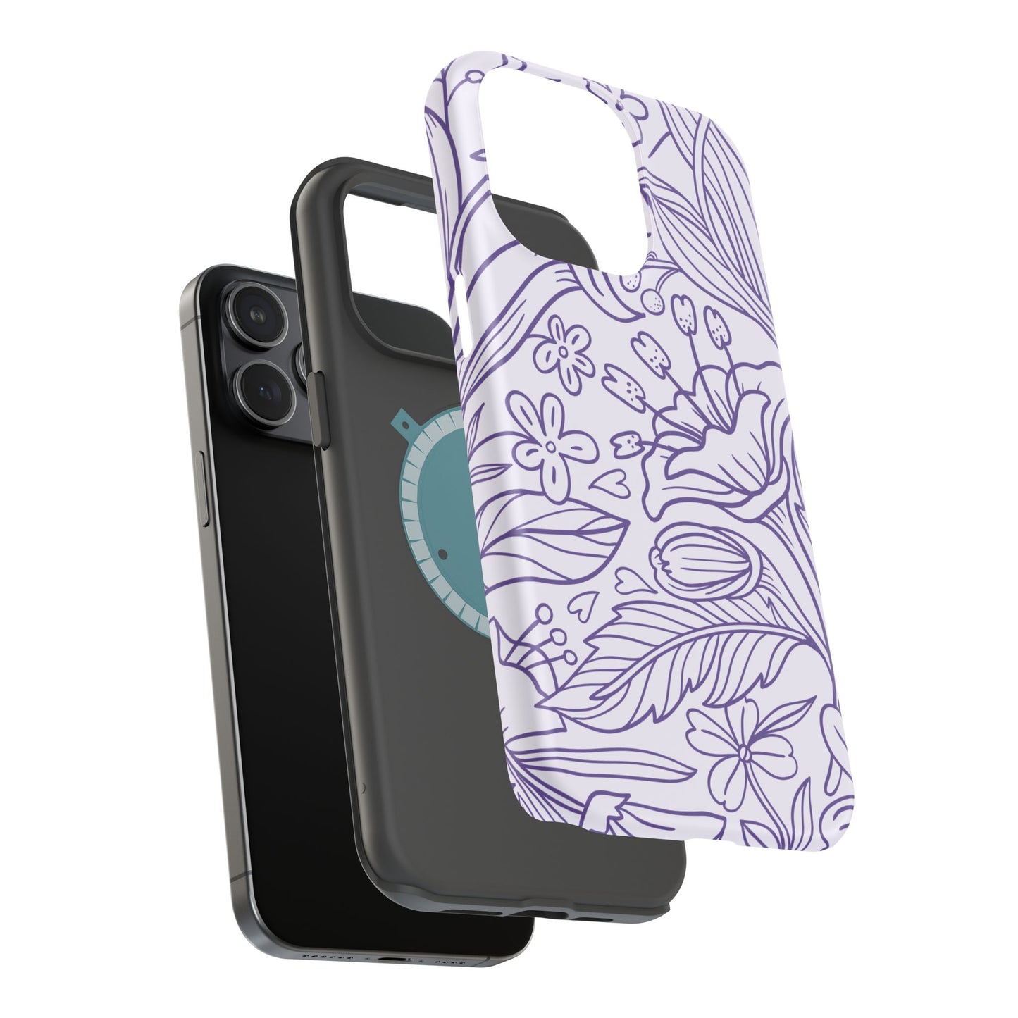 Lavender Floral Line Art Tough MagSafe iPhone Case – Minimalist Botanical Design with Dual-Layer Protection