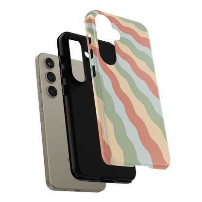 Earthy Retro Waves Samsung Galaxy Case – 70s-Inspired Wavy Stripes in Soft Green, Cream, and Rust