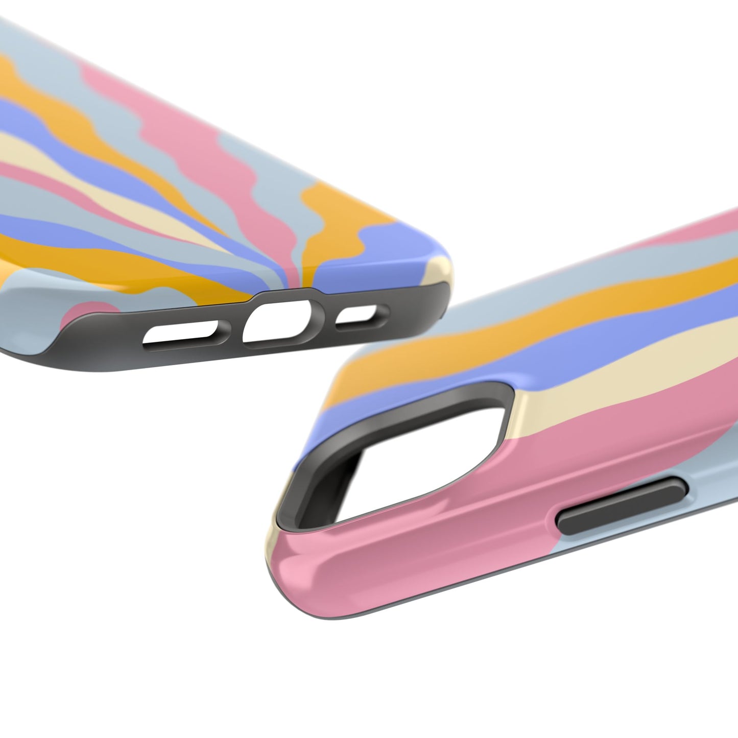 Pastel Radiance MagSafe iPhone Case – 70s-Inspired Dual-Layer Design with Wavy Sunburst Pattern