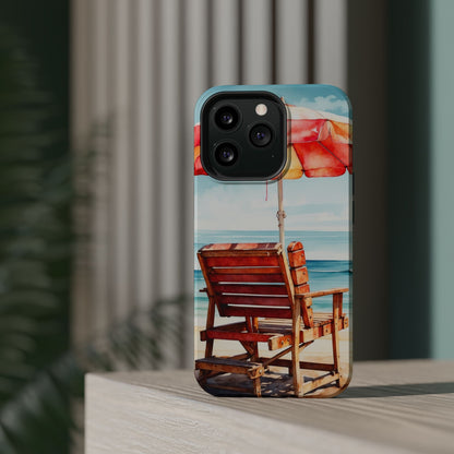 Beachfront Sunset Lounge MagSafe iPhone Case – Vibrant Watercolor Design