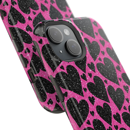 Pink Glitter Hearts MagSafe iPhone Case