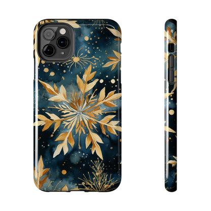 Gold Floral Snowflakes on Midnight Blue - iPhone Series Case