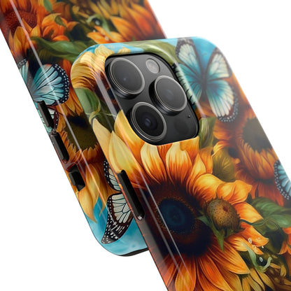 Aqua Blue Butterfly & Sunflower Art – iPhone Case