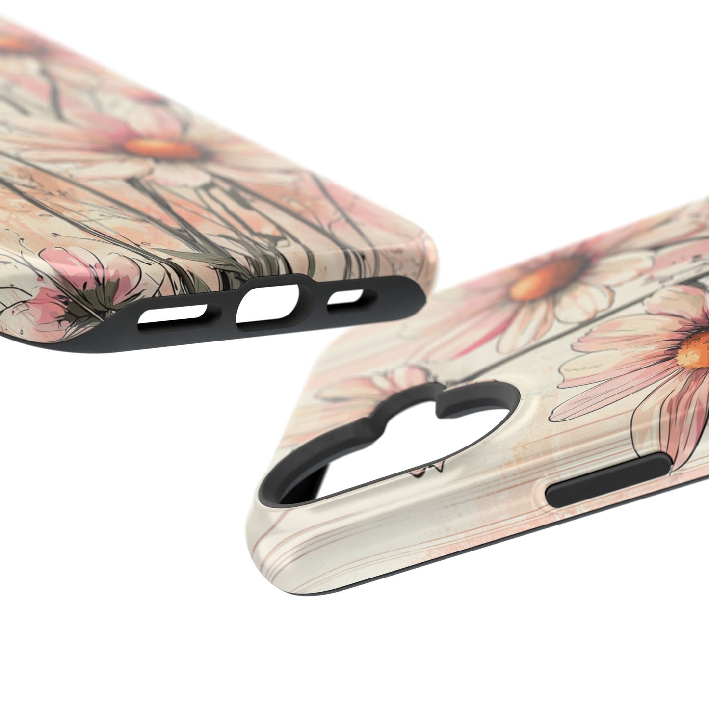 Pastel Pink Daisy MagSafe iPhone Case - Elegant Floral Plaid Protective Cover