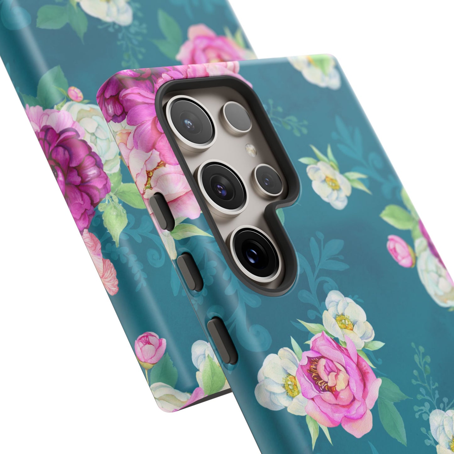 Elegant Peony Bouquet Samsung Galaxy Case – Deep Teal Background with Romantic Floral Design