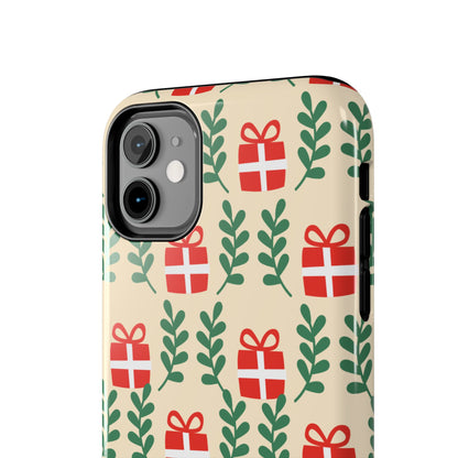 iPhone Case: Holiday Cheer – Red Gifts & Green Leaves