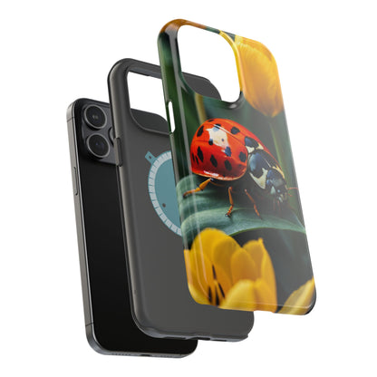 MagSafe iPhone Case: Vibrant Ladybug Amidst a Lush Yellow Flower Garden