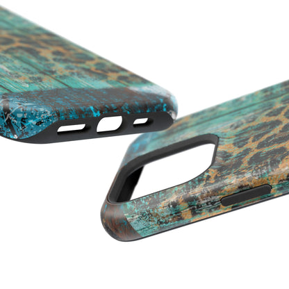 Turquoise Rustic Leopard Wood - MagSafe  iPhone Series Case