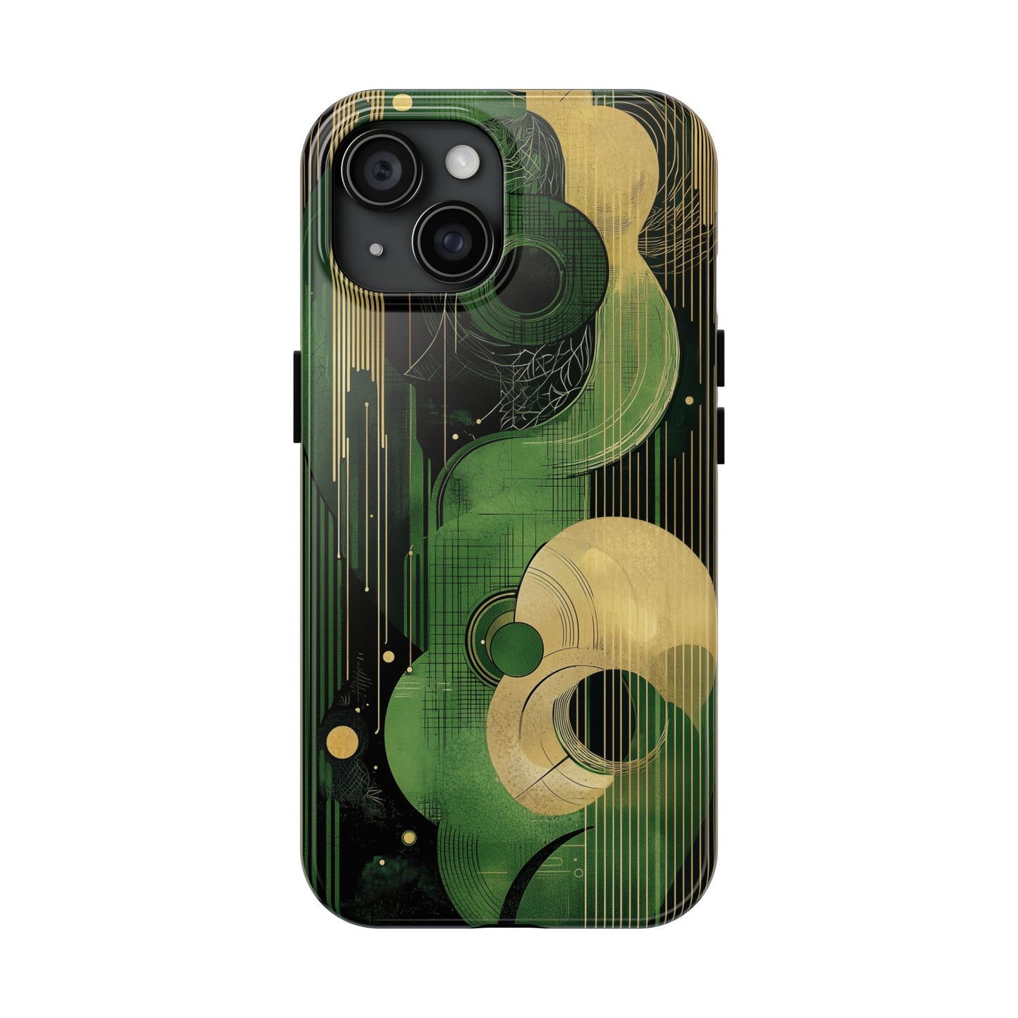 Abstract Green & Gold iPhone Case - Geometric Art Deco Protective Cover