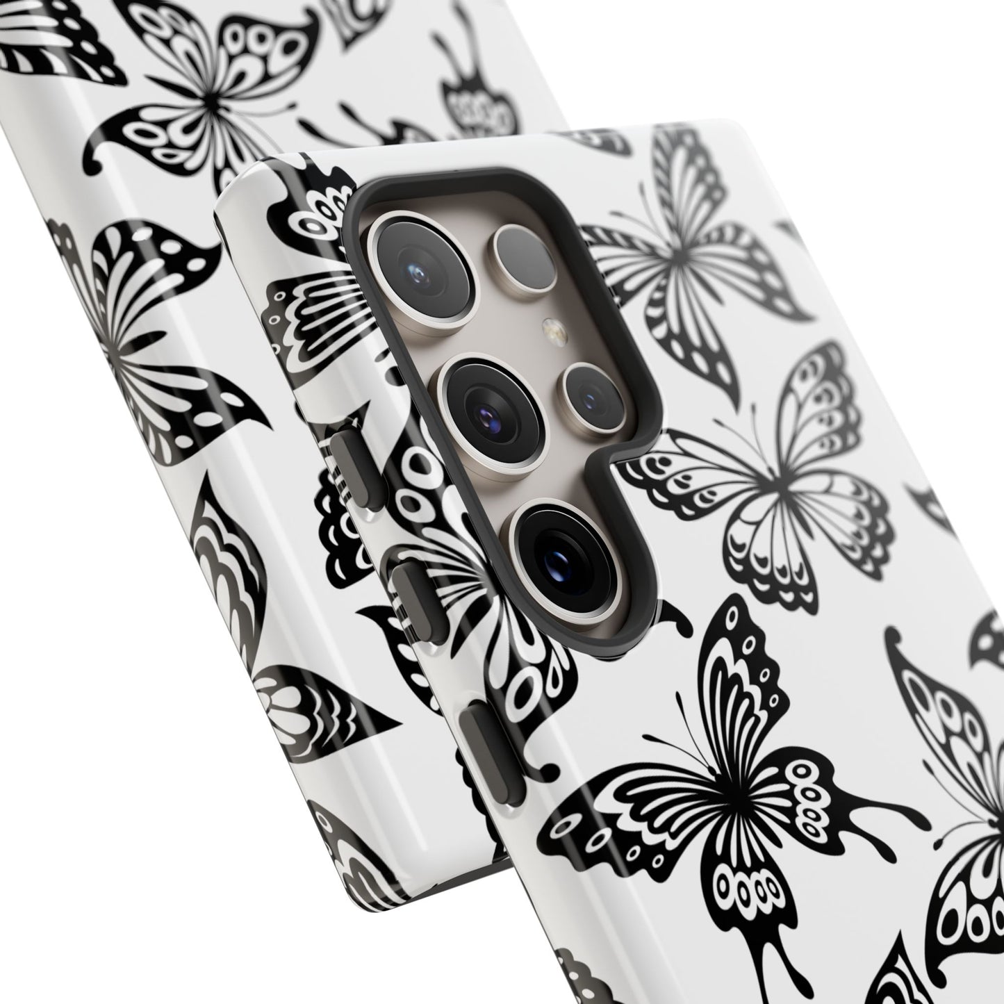 Monochrome Butterfly Pattern Samsung Galaxy  Case – Dual-Layer Protection with Matte Finish