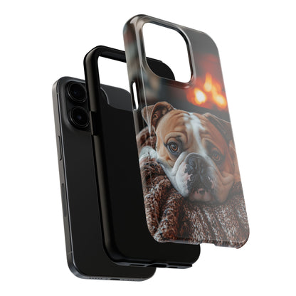 Cozy Bulldog iPhone Case – Fireside-Inspired Protective Cover Description: