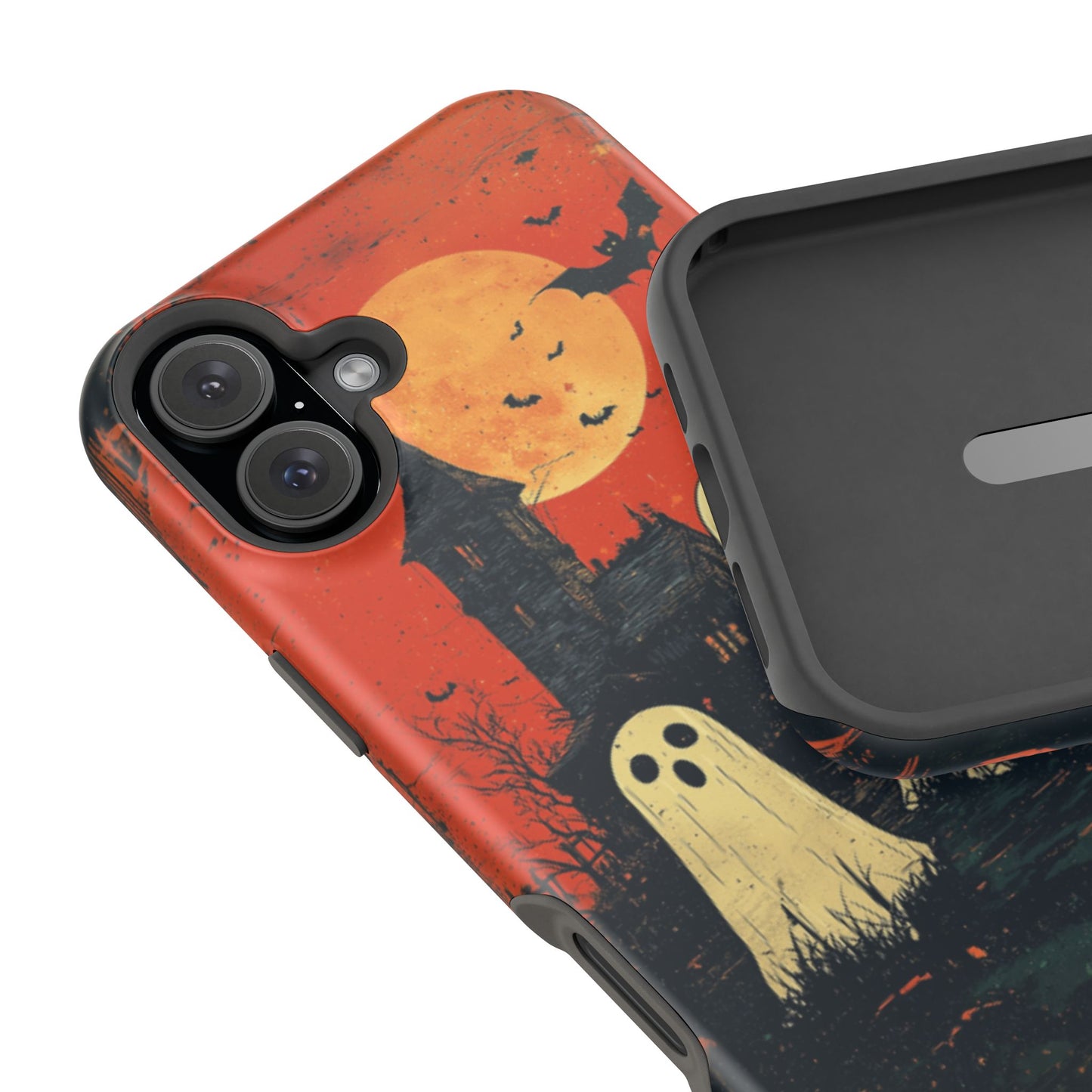 Haunted House & Ghosts MagSafe iPhone Case – Spooky Halloween Full Moon Design