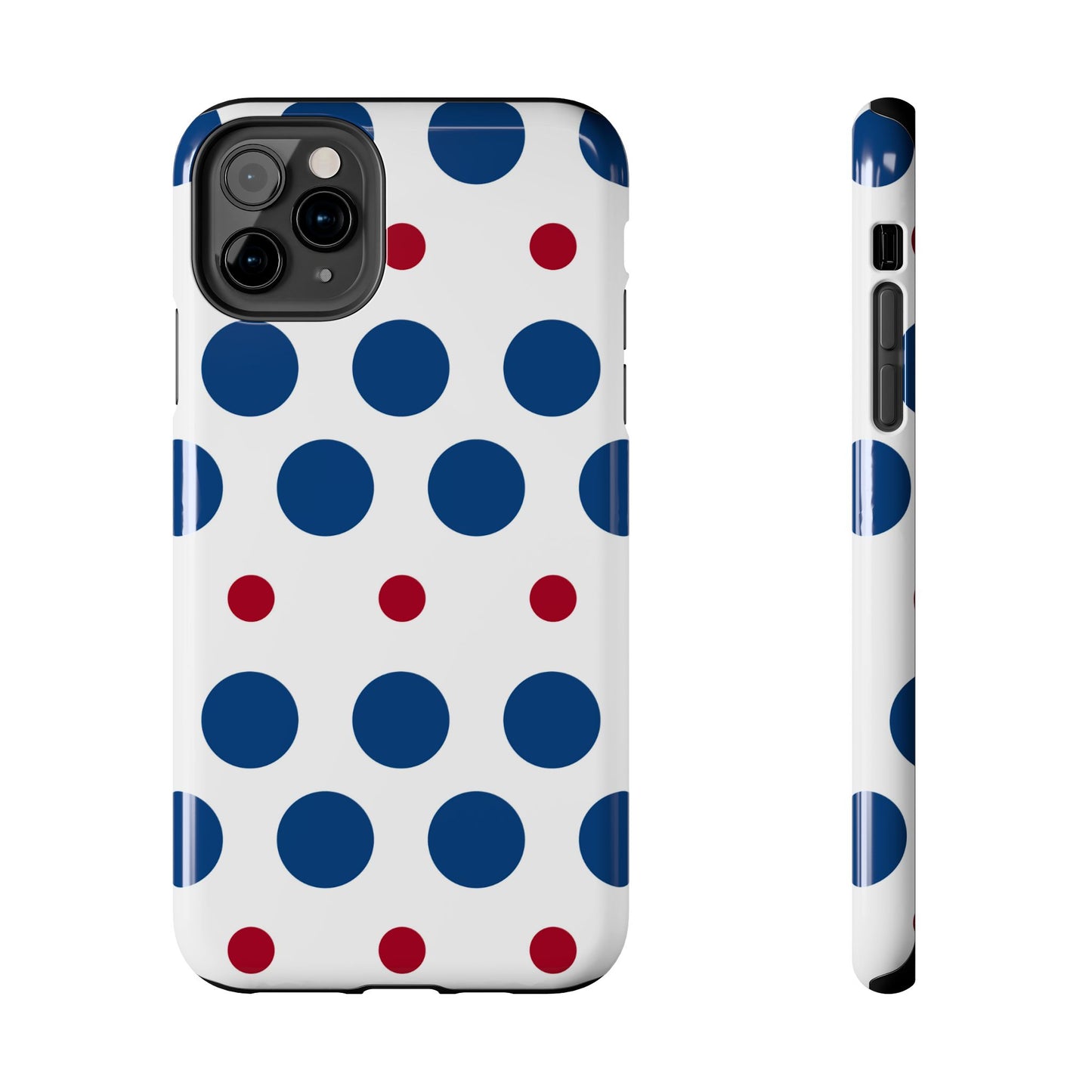 Bold Navy & Red Polka Dot Pattern – iPhone Case