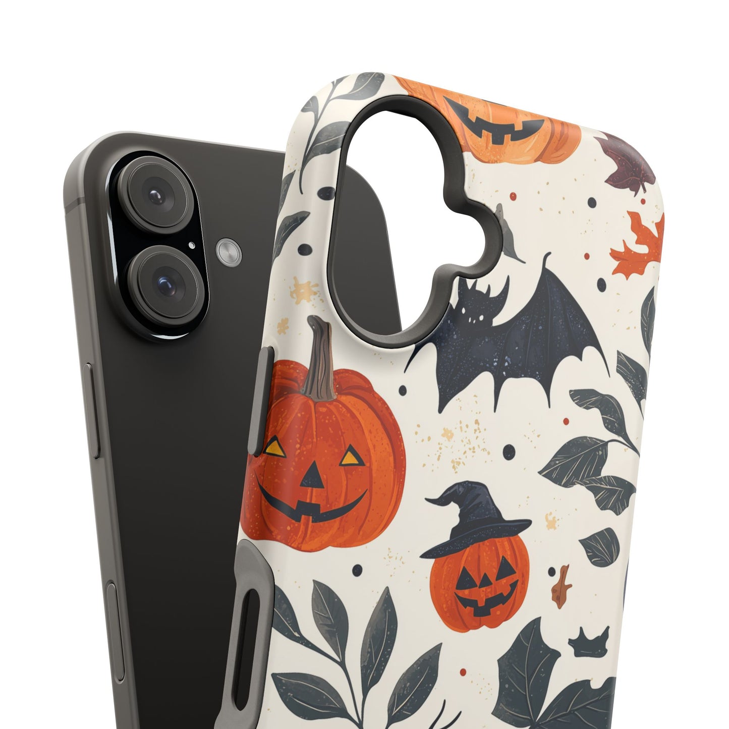 Spooky Halloween MagSafe iPhone Case – Pumpkins, Bats, and Spider Design