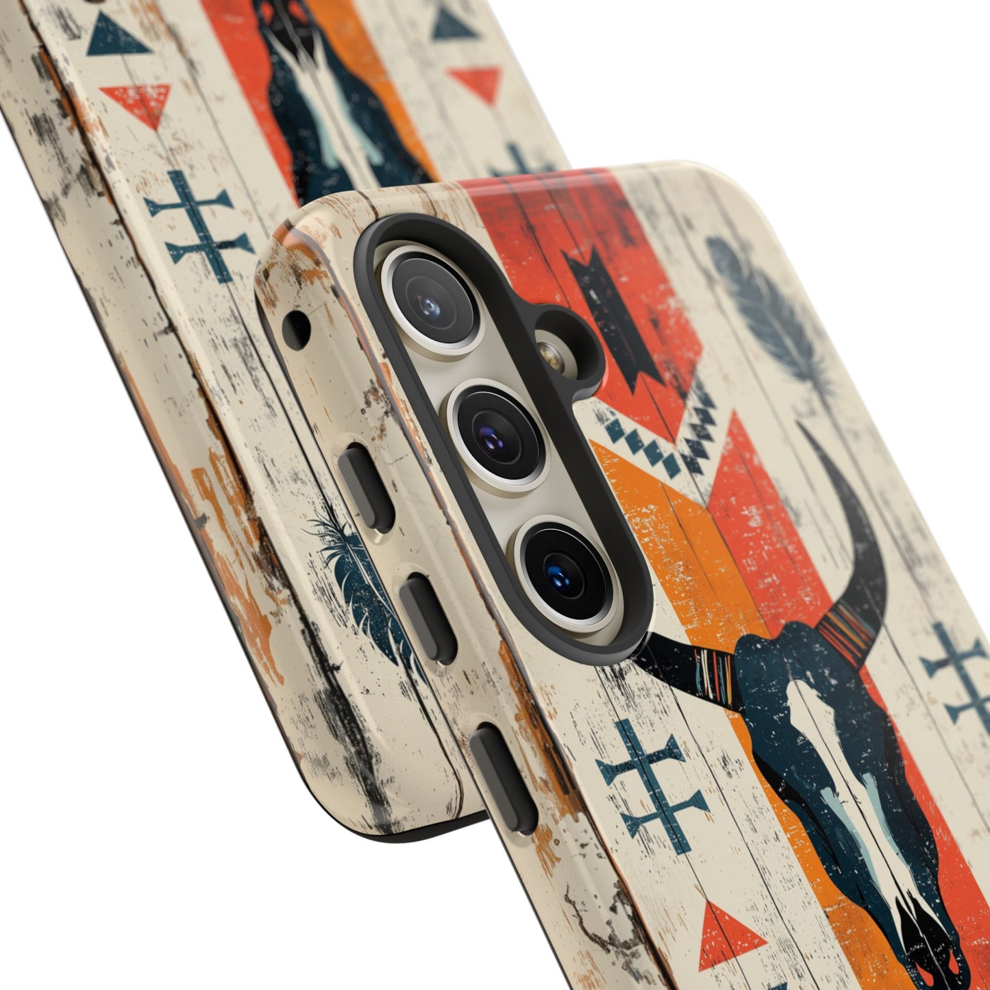 Rustic Western Bull Skull Tough Samsung Galaxy Case – Distressed Wood Design, Dual-Layer Protection