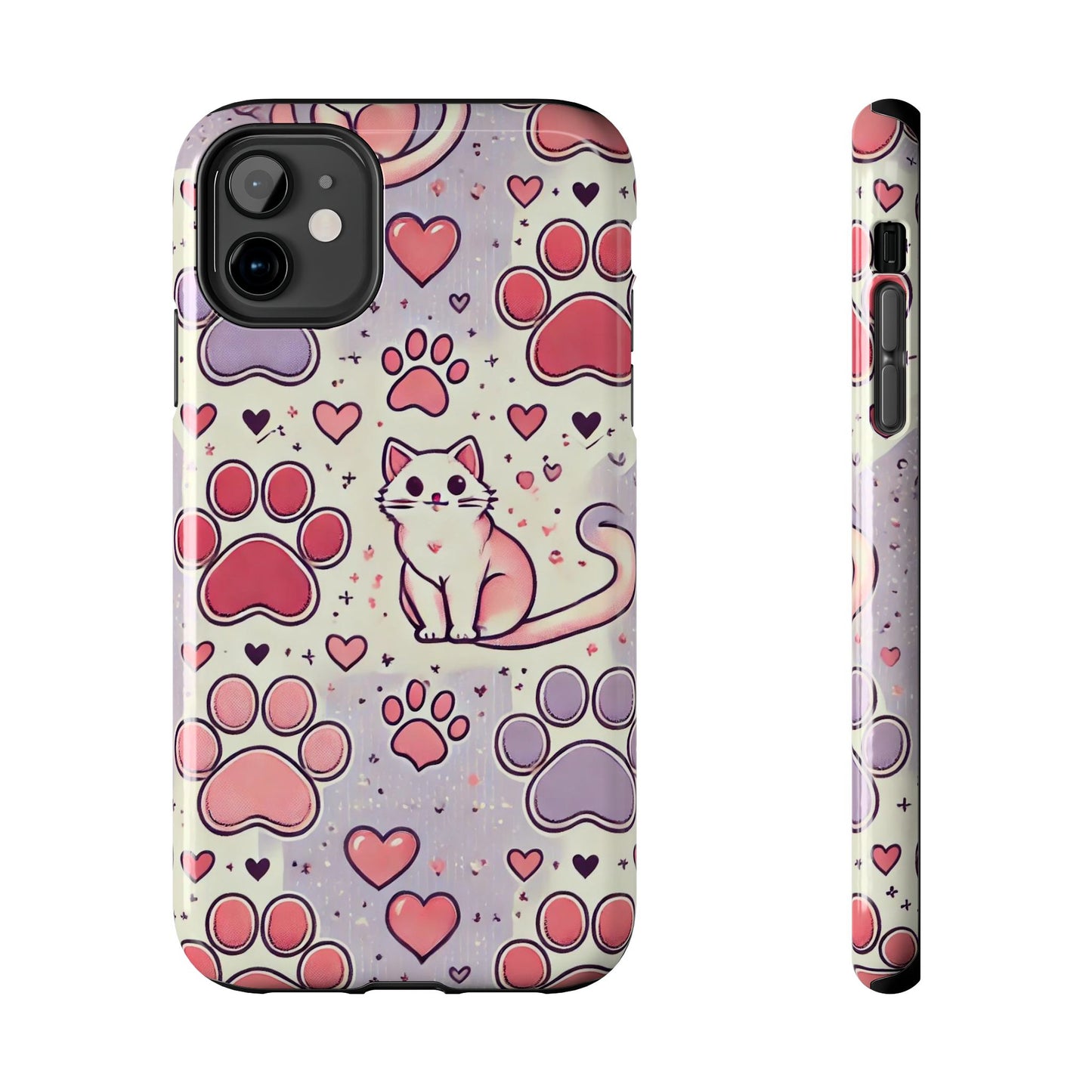 Cute Cat and Paw Print iPhone Case - Pet Lover’s Protective Cover