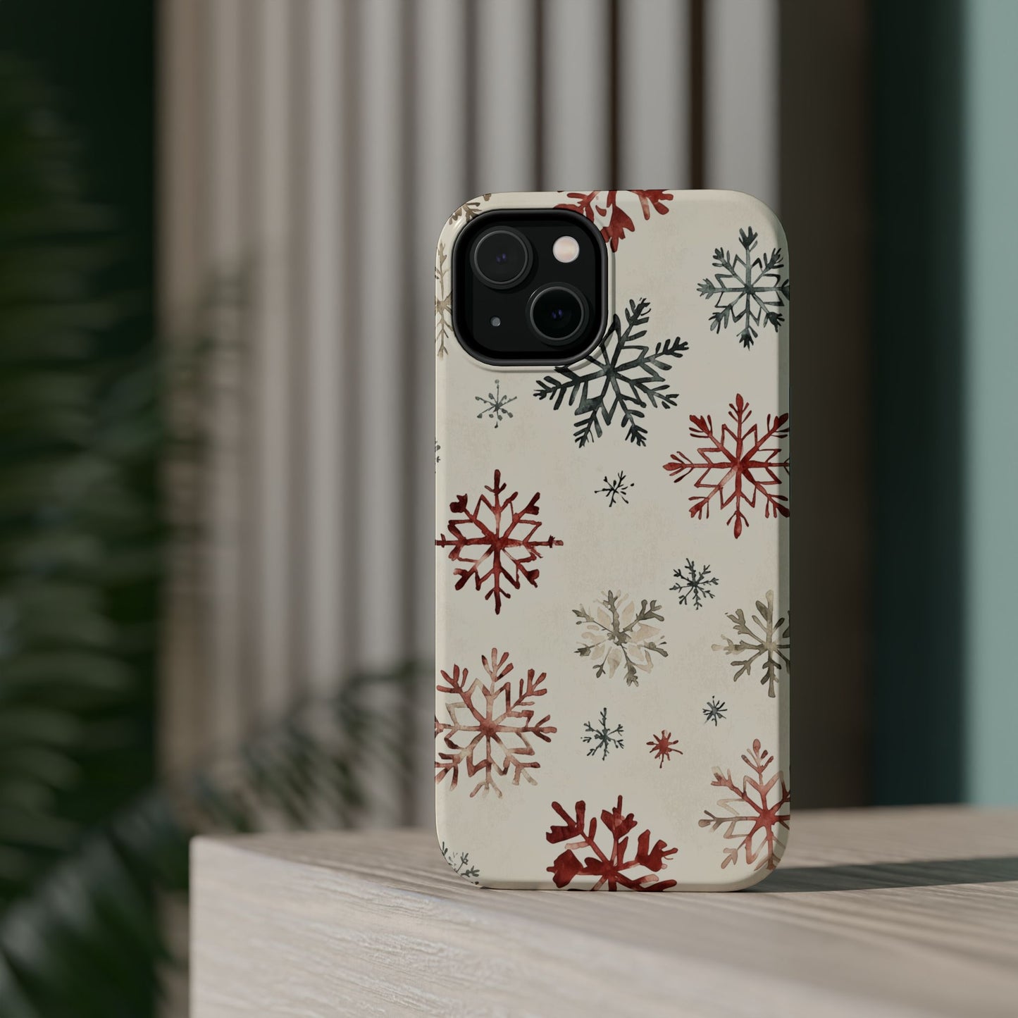 Vintage Red and Gray Snowflake Pattern – MagSafe iPhone Series Case