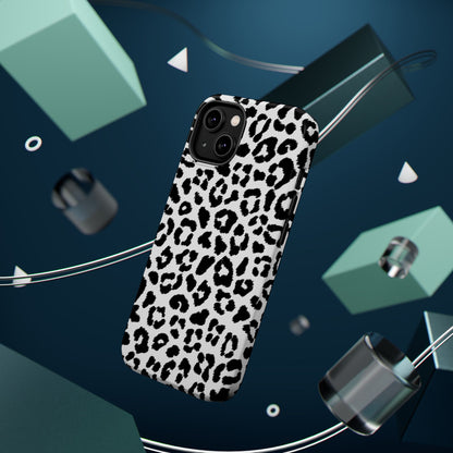 Monochrome Leopard Print Tough MagSafe iPhone Case – Classic Black and White Design with Dual-Layer Protection