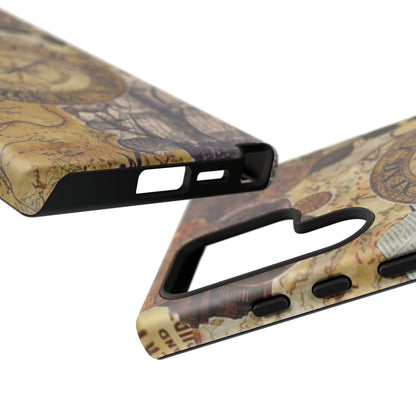 Steampunk Vintage Adventure Samsung Galaxy Case – Dual-Layer Protection with Antique Map and Clock Design