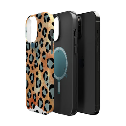 Sunset Watercolor Leopard Print Tough MagSafe iPhone Case – Artistic Animal Pattern with Dual-Layer Protection