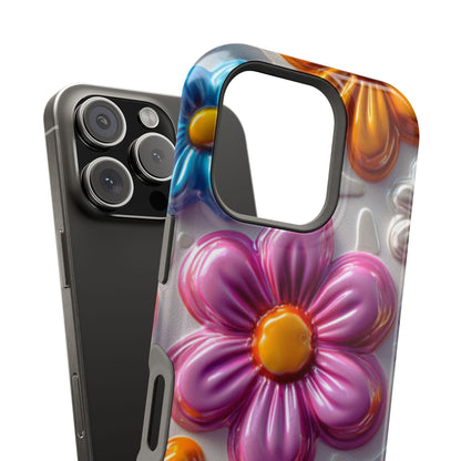 Glossy 3D Floral MagSafe iPhone Case – Colorful Flower Pattern, Durable Protection