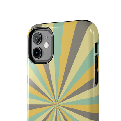 Vintage Sunburst Rays iPhone Case – Bold 70s-Inspired Burst in Yellow, Mint, and Gray