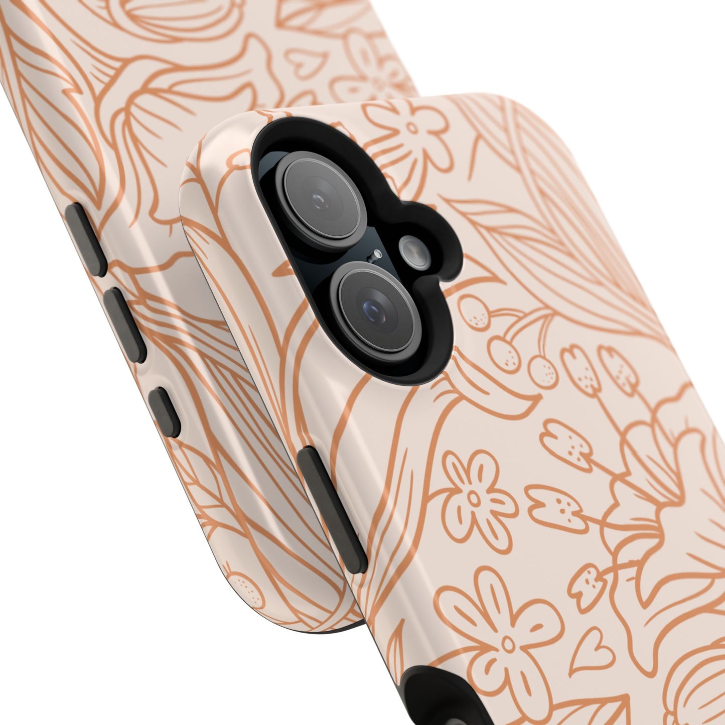 Soft Terracotta Floral Line Art Tough MagSafe iPhone Case – Minimalist Botanical Design with Dual-Layer Protection