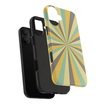 Vintage Sunburst Rays iPhone Case – Bold 70s-Inspired Burst in Yellow, Mint, and Gray