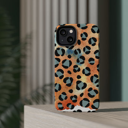 Sunset Watercolor Leopard Print Tough MagSafe iPhone Case – Artistic Animal Pattern with Dual-Layer Protection