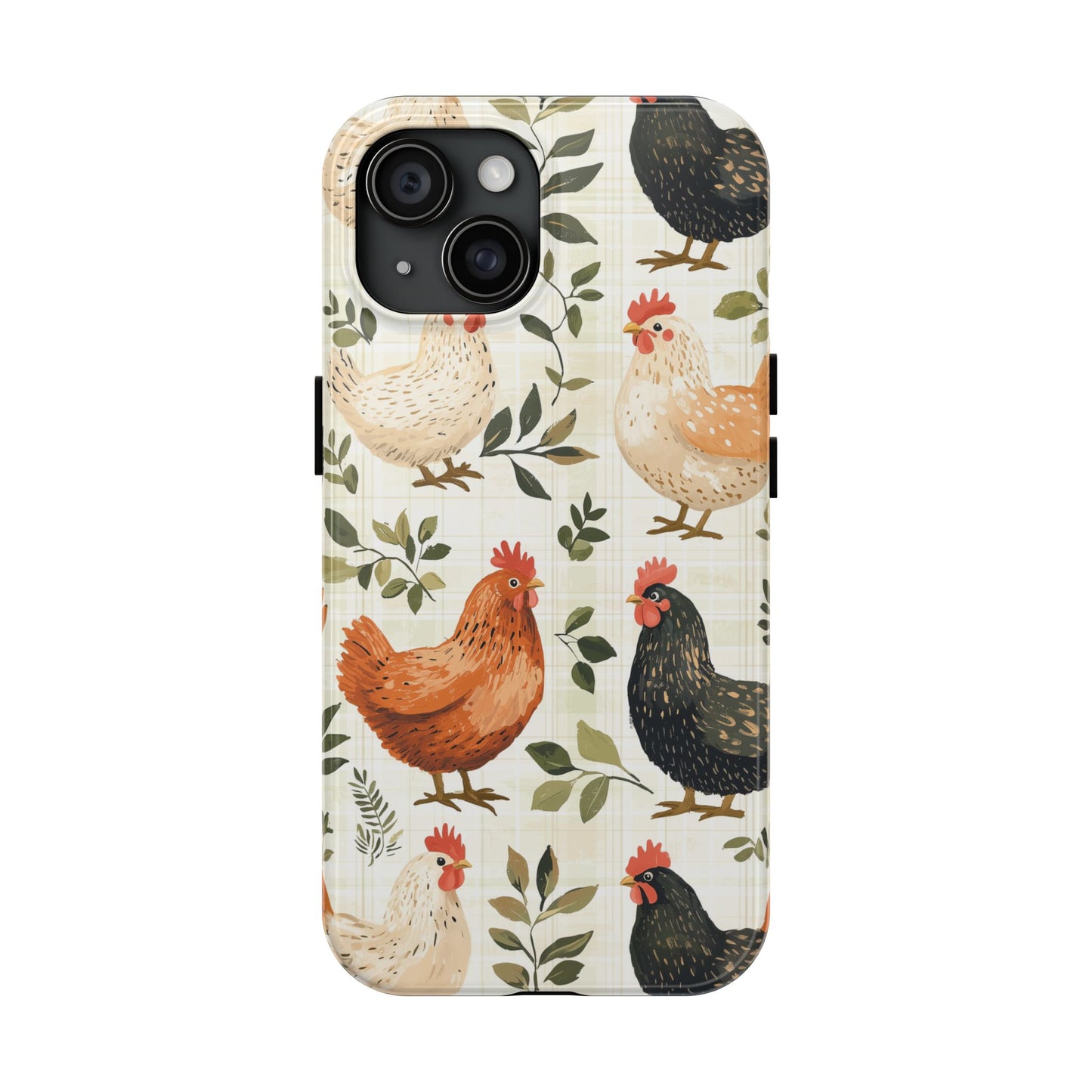 iPhone Case: Vintage Chicken Farmhouse Case – Rustic Leaves Design