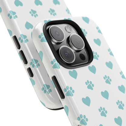 Mint Green Paw Print & Heart iPhone Case – Stylish Pet Lover’s Essential