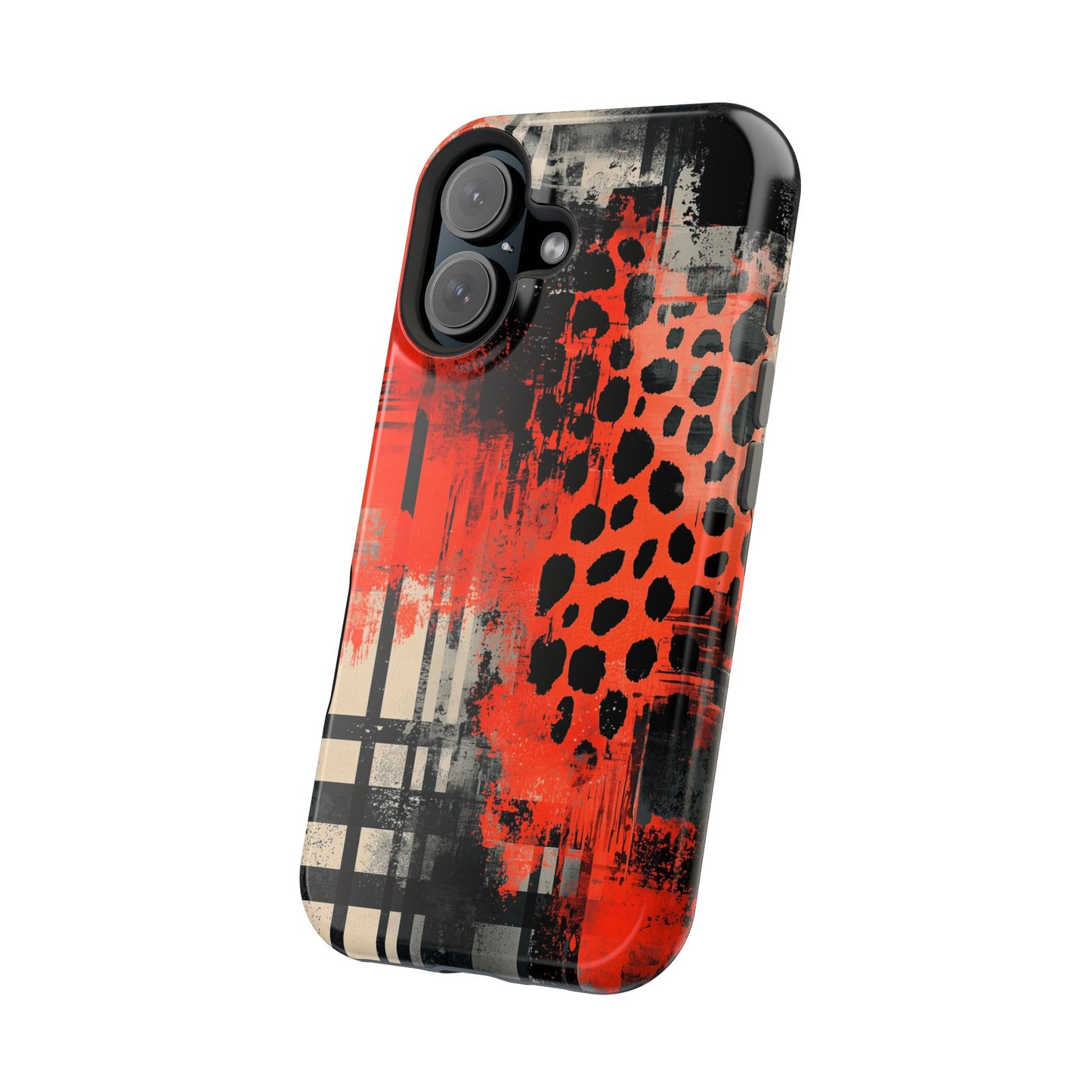 MagSafe iPhone Case: Cheetah Plaid – Red & Black Pattern