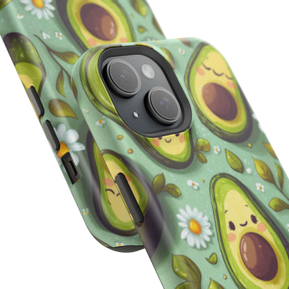 Cute Avocado MagSafe iPhone Case – Adorable Kawaii Avocados with Daisies, Shock-Resistant