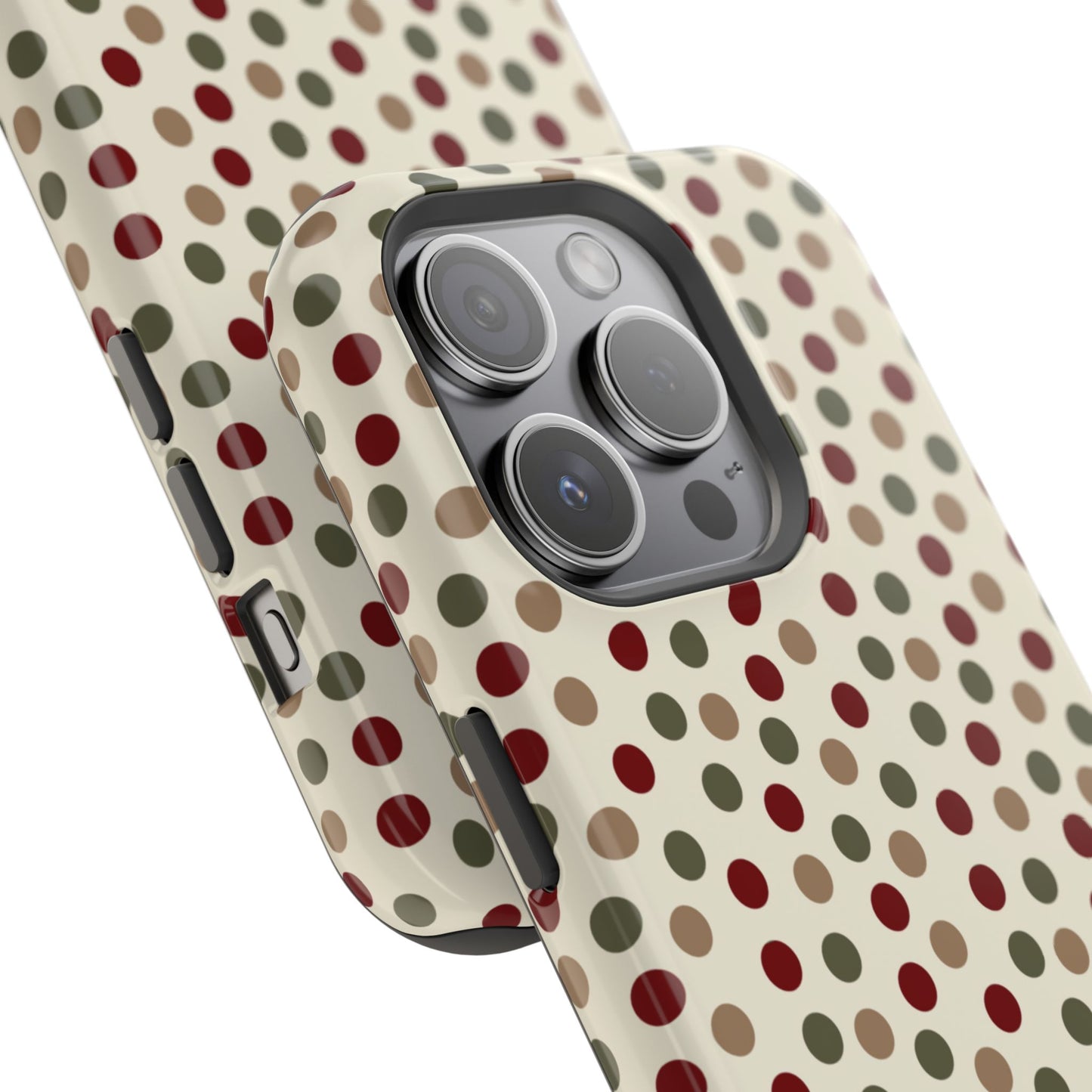 Festive Red & Green Polka Dots on Cream – MagSafe iPhone Case