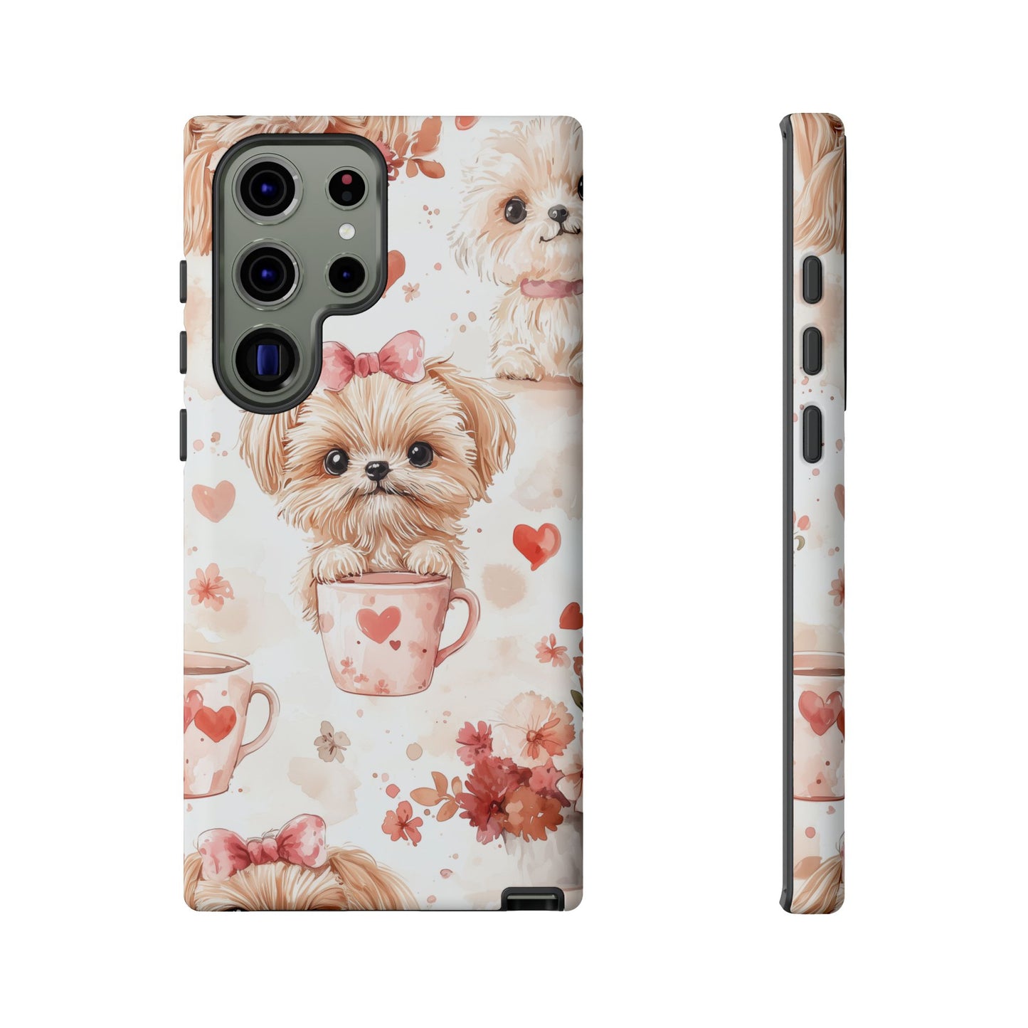 Puppies & Heart Mugs Samsung Galaxy Case – Sweet Dog & Floral Design, Shockproof & Slim