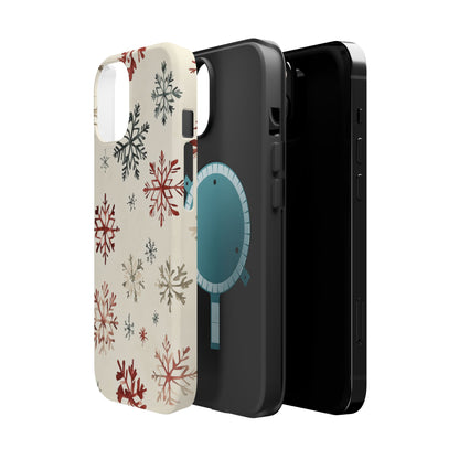 Vintage Red and Gray Snowflake Pattern – MagSafe iPhone Series Case