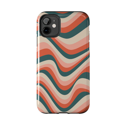 Groovy Waves iPhone Case – Retro 70s-Inspired Stripes in Coral, Cream, and Teal