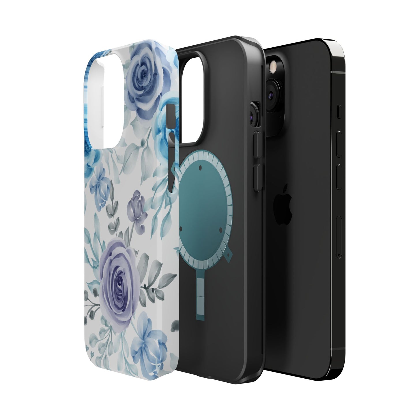 Elegant Blue & Violet Roses MagSafe Case – Artistic Floral Protection with Magnetic Charging Compatibility