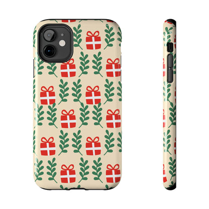 iPhone Case: Holiday Cheer – Red Gifts & Green Leaves