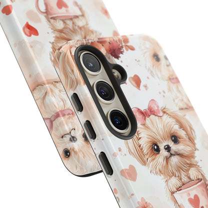 Puppies & Heart Mugs Samsung Galaxy Case – Sweet Dog & Floral Design, Shockproof & Slim