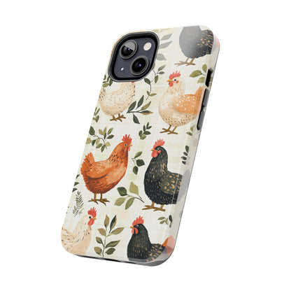 iPhone Case: Vintage Chicken Farmhouse Case – Rustic Leaves Design