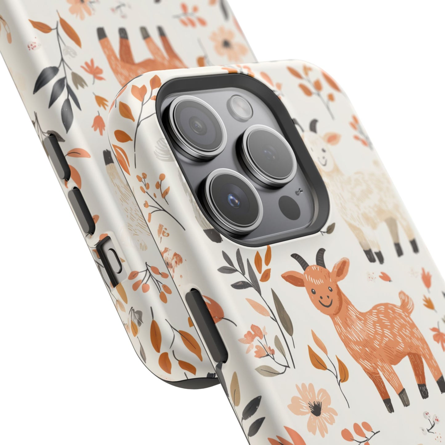 MagSafe iPhone Case: Smiley Goats & Dried Flowers – Vintage Charm