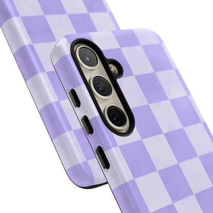 Lavender Checkerboard Samsung Galaxy Case – Shockproof, Smooth Matte Finish, Dual-Layer Design