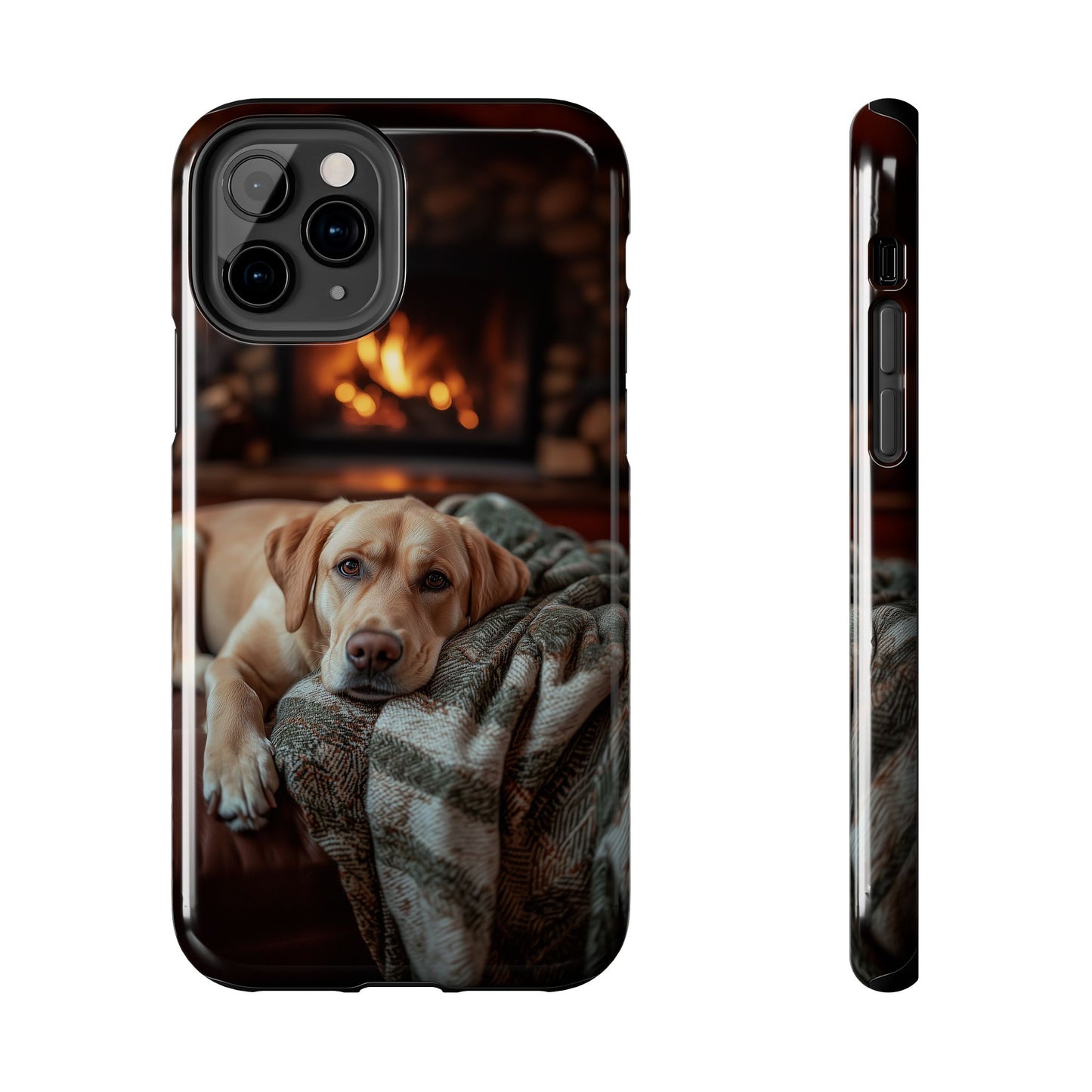 Cozy Labrador by Fireplace iPhone Case – Rustic Cabin Protective Cover