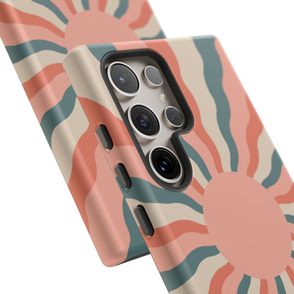 Retro Sunburst Samsung Galaxy Case – Bold 70s-Inspired Waves in Coral, Teal, and Cream