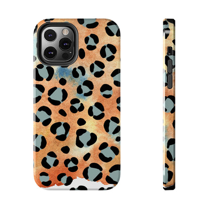 Sunset Watercolor Leopard Print Tough iPhone Case – Artistic Animal Pattern with Dual-Layer Protection