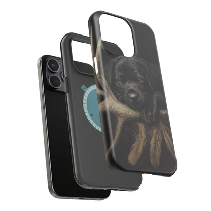 Adorable Black Labrador Puppy on Feathers MagSafe iPhone Case